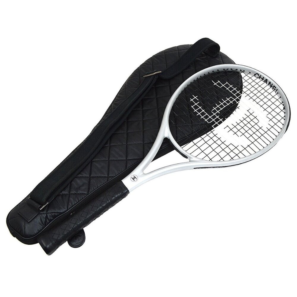 CHANEL CC Sports Line Tennis Racket Black Storage Bag Authentic